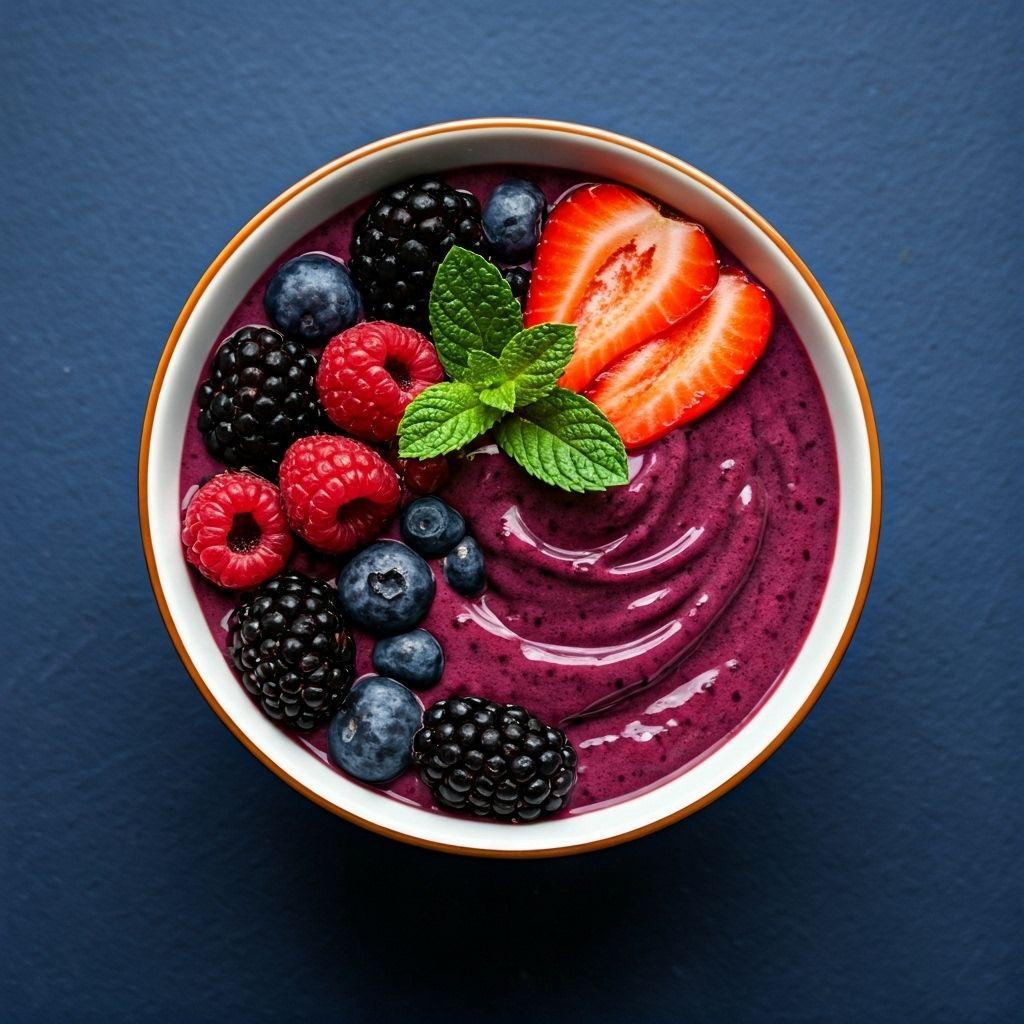 Colorful smoothie bowl with fresh berries and mint